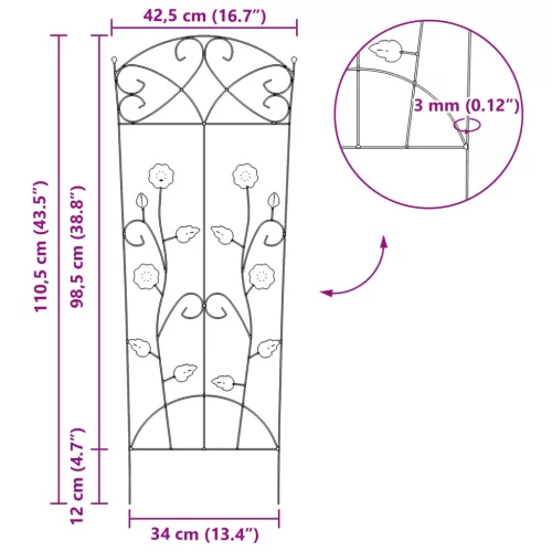  Kerti Kerítés Rács 3 pcs Zöld 112 x 40 cm Acél