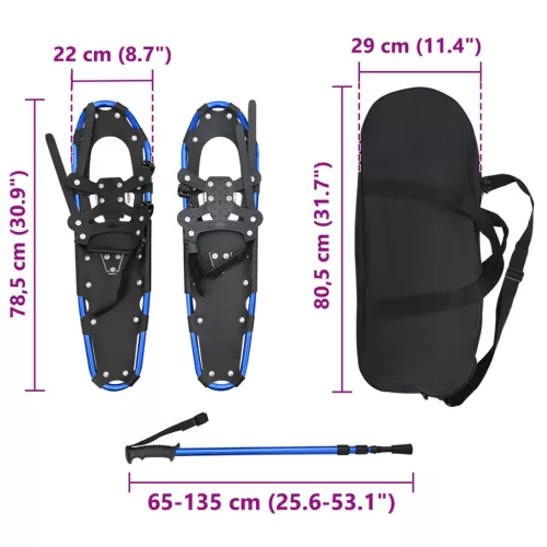  3 az 1-ben hólánc túrabotokkal Kék 30 hüvelyk Alumínium és HDPE