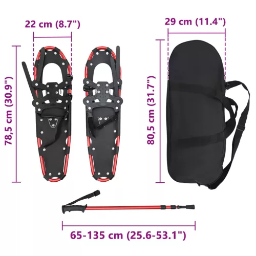  3 az 1-ben hólánc túrabotokkal Piros és Fekete 30 hüvelyk