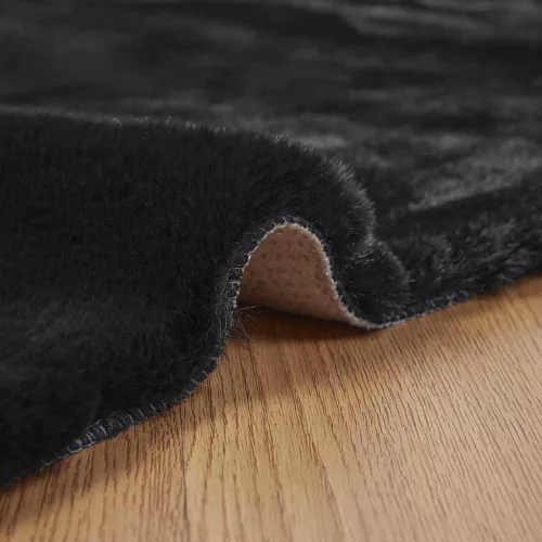  Mű Nyúl Szőr Szőnyeg Fekete 80 x 250 cm Poliészter