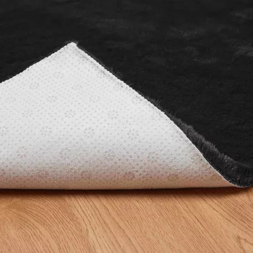  Mű Nyúl Szőr Szőnyeg Fekete 120 x 120 cm Poliészter