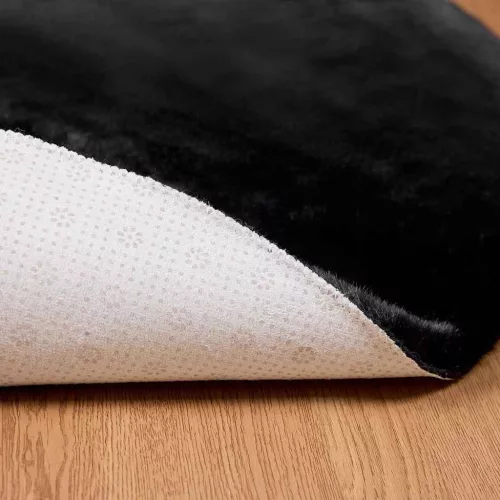  Mű Nyúl Szőr Szőnyeg Fekete Ø 160 cm Poliészter
