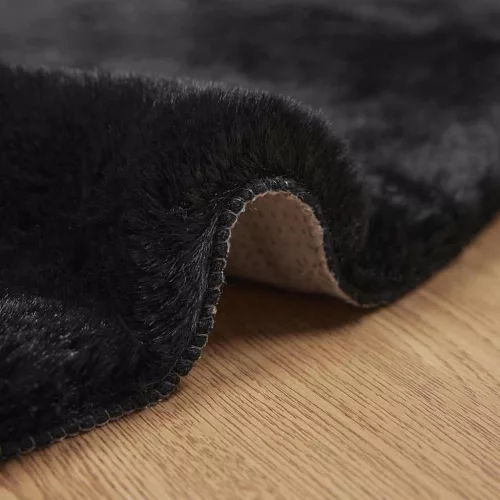  Mű Nyúl Szőr Szőnyeg Fekete Ø 200 cm Poliészter