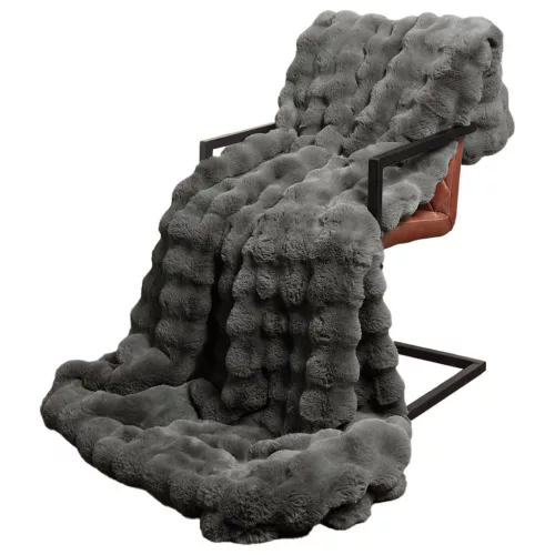  Műnyúl szőrmés takaró Sötétszürke 150 x 220 cm Poliészter