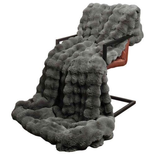  Műnyúl szőrmés takaró Sötétszürke 220 x 240 cm Poliészter