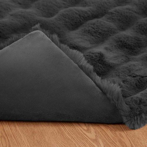  Műnyúl szőrmés takaró 4 pcs Sötétszürke 130 x 150 cm Poliészter