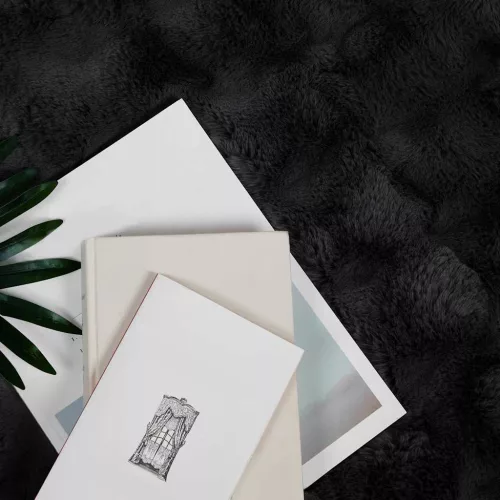  Műnyúl szőrmés takaró 4 pcs Fekete 220 x 240 cm Poliészter