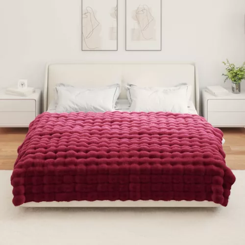  Műnyúl szőrmés takaró Bordeaux piros 150 x 220 cm Poliészter