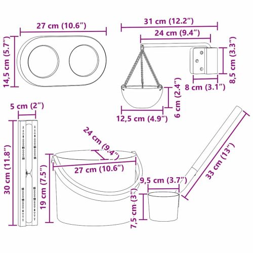  Szauna vödör készlet 5 pcs Fekete 8.5 x 8 x 4.5 cm Alumínium