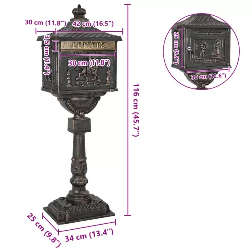  Álló Levélszekrény Bronz 42,5 x 29,5 x 117 cm Öntött alumínium