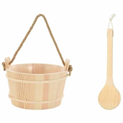  Szauna Vödör 2 pcs Barna Tömör Fenyőfa és Kender