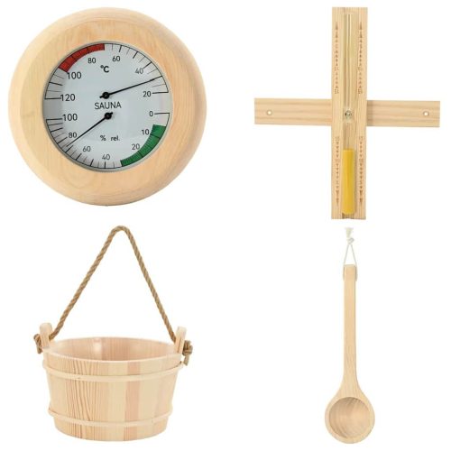  Szauna Kiegészítő Készlet 4 pcs Barna Tömör Fenyőfa és Kender