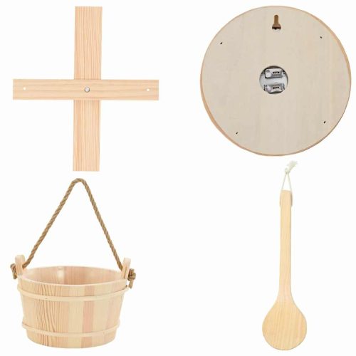  Szauna Kiegészítő Készlet 4 pcs Barna Tömör Fenyőfa és Kender