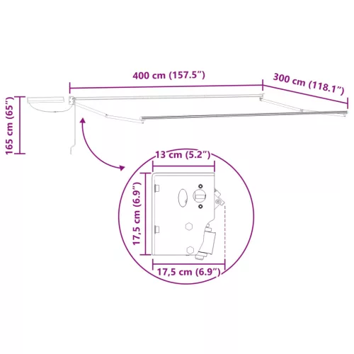  Elektromos kihúzható napellenző keret Fehér 4 × 3 m Acél
