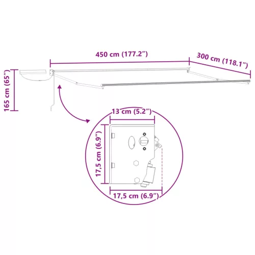  Elektromos kihúzható napellenző keret Fehér 4,5 × 3 m Acél