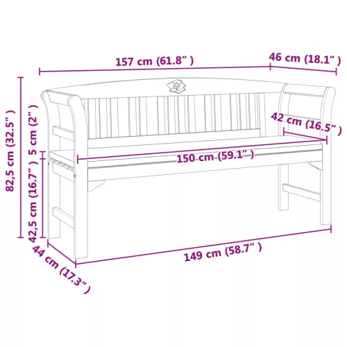  pad Természetes Olaj Bevonat 157 x 46 x 82,5 cm Tömör Akácfa