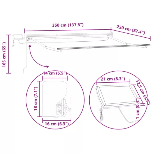  Kézi napellenző keret LED világítással Antracit 3,5 x 2,5 m