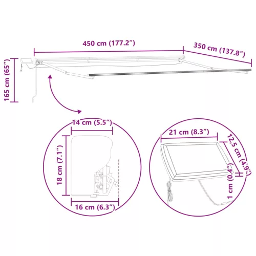  Kézi napellenző keret LED világítással Antracit 4,5 × 3,5 m