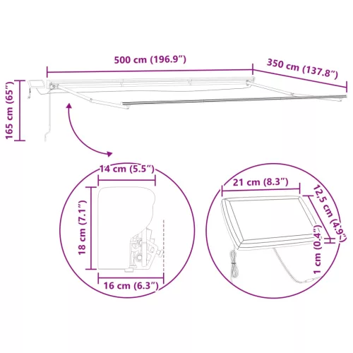  Kézi napellenző keret LED világítással Antracit 5 × 3,5 m