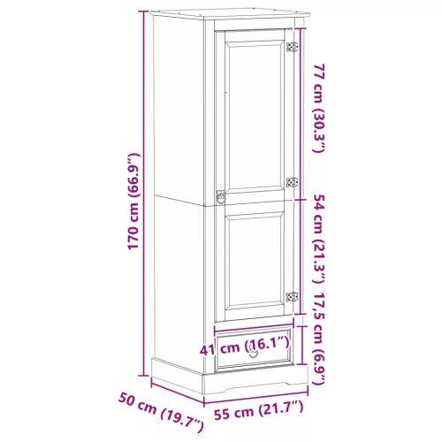 Szekrények fiókkal ajtóval Fehér 55 x 50 x 170 cm Tömör fenyőfa