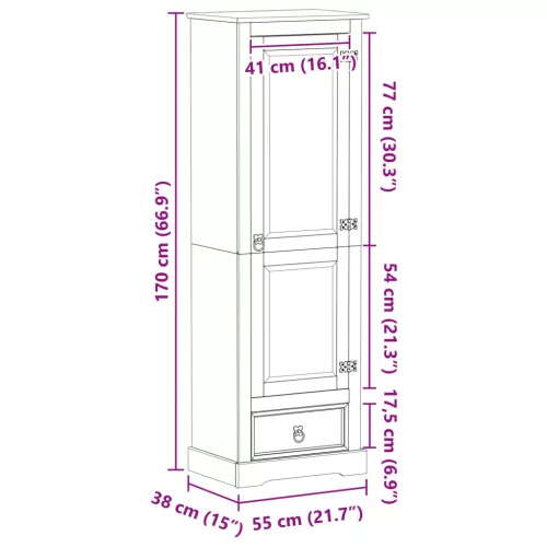  Szekrények fiókkal ajtóval Fehér 55 x 38 x 170 cm Tömör fenyőfa