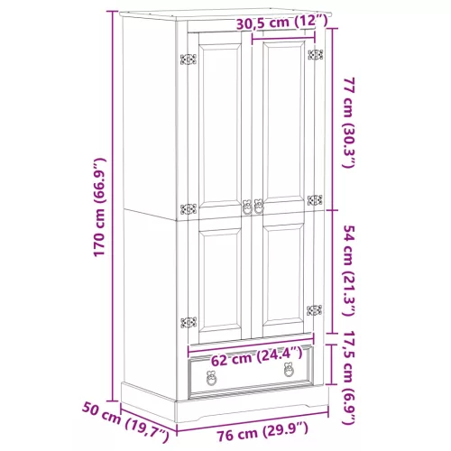  Szekrények fiókkal ajtóval Fehér 76 x 50 x 170 cm Tömör fenyőfa