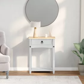    Konzolasztal fiókkal Fehér 55 x 35 x 73 cm Tömör fenyőfa