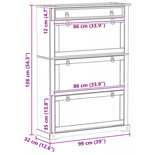  Cipőszekrény Corona Fehér 99 x 32 x 138 cm Tömör fenyőfa