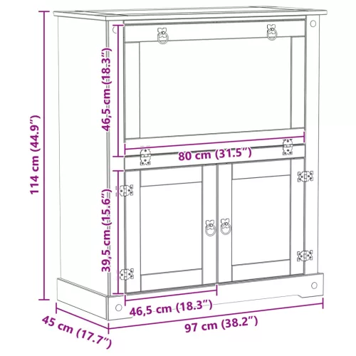  Bortároló szekrény Fehér 97 x 45 x 114 cm Tömör fenyőfa