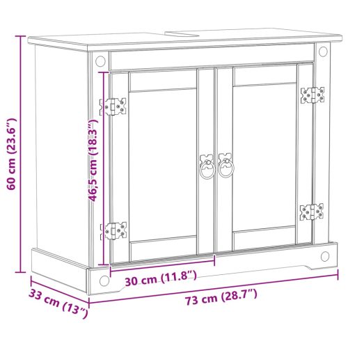  Mosdókagyló szekrény Fehér 73 x 33 x 60 cm Tömör fenyőfa
