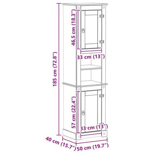  Fürdőszoba Székény ajtóval Fehér 50 x 40 x 185 cm Tömör fenyőfa