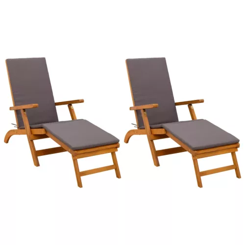  Függőágy és összecsukható napozóágy 2 pcs Szürke Tömör Akácfa