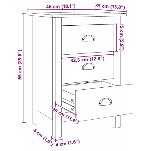  Éjjeliszekrény fiókkal Méz barna 46 x 35 x 65 cm Tömör fenyőfa