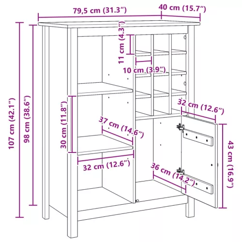  Bor szekrény HILL Méz barna 79.5 x 40 x 107.5 cm Tömör fenyőfa