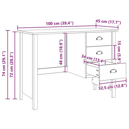  Fiókos Asztal fiókkal Méz barna 100 x 45 x 74 cm Tömör fenyőfa