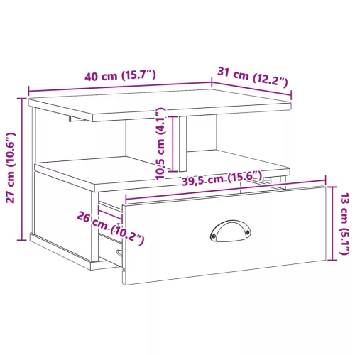  Éjjeliszekrény fiókkal Fehér 40 x 31 x 27 cm Tömör fenyőfa