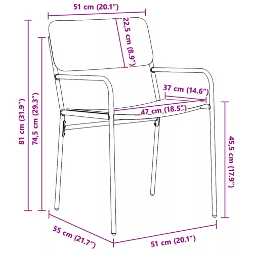  Kerti székek 2 pcs Antracit 51 x 55 x 81 cm Acél