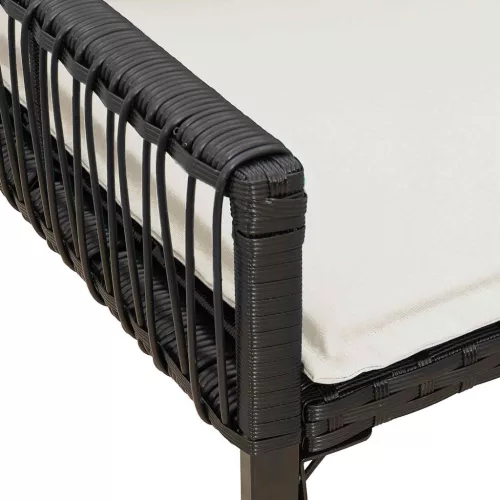  Kerti pad párnával 4 pcs Fekete és krémfehér polirattan