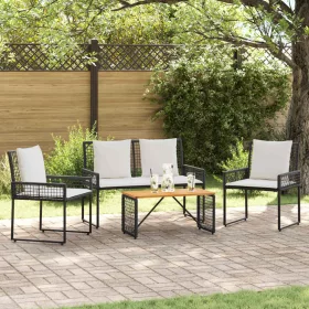    Kültéri Bútor Szett párnával 4 pcs Fekete és krémfehér