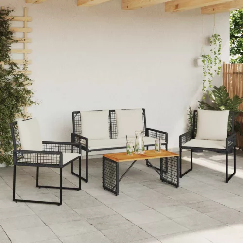  Kültéri Bútor Szett párnával 4 pcs Fekete és krémfehér