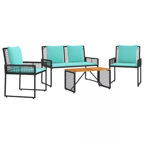  Kültéri Bútor Szett párnával 4 pcs Fekete és Türkiz