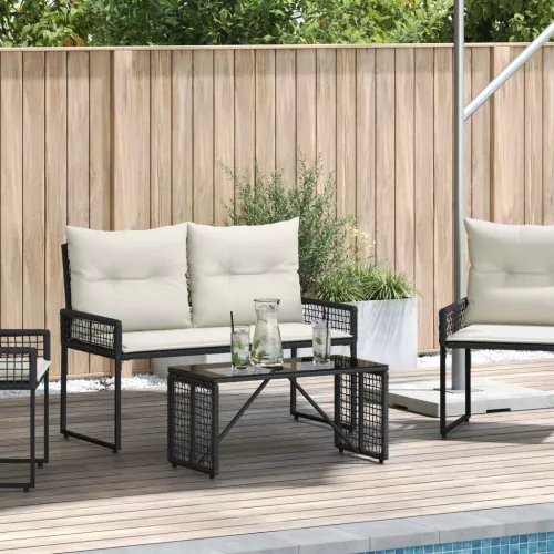  Kültéri Asztal Fekete 80 x 40 x 40 cm PE Rattan és Üveg