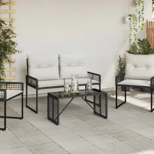  Kültéri Asztal Fekete 80 x 40 x 40 cm PE Rattan és Üveg