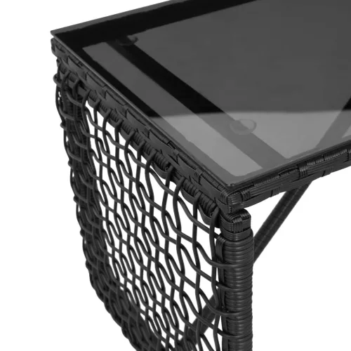  Kültéri Asztal Fekete 80 x 40 x 40 cm PE Rattan és Üveg