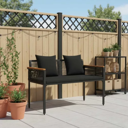  Kerti pad párnával Fekete 117 x 54 x 74.5 cm polirattan