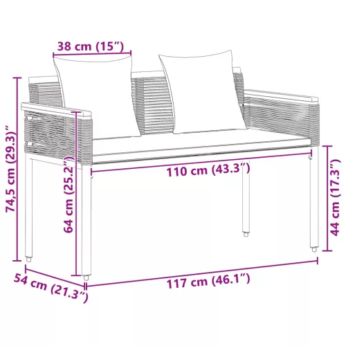  Kerti pad párnával Fekete 117 x 54 x 74.5 cm polirattan