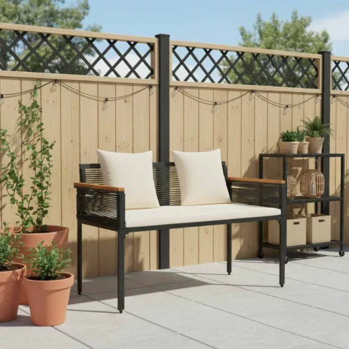  Kerti pad Fekete és krémfehér 117 x 54 x 74.5 cm polirattan