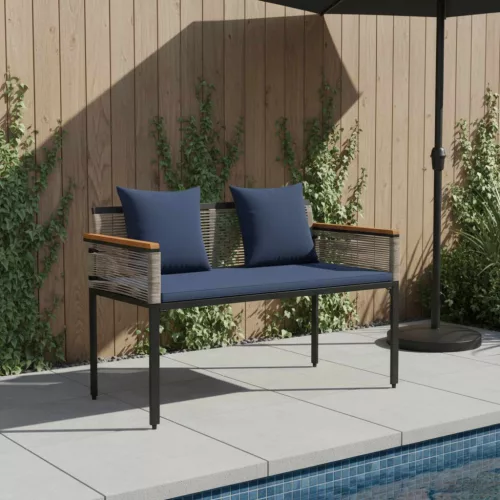  Kerti pad Szürke és sötétkék 117 x 54 x 74.5 cm polirattan