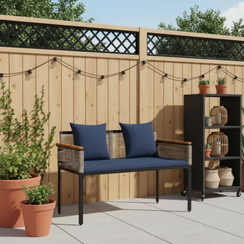  Kerti pad Szürke és sötétkék 117 x 54 x 74.5 cm polirattan