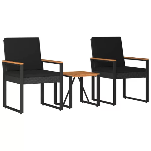  Kültéri Bútor Szett párnával 3 pcs Fekete polirattan